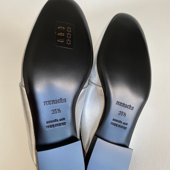 HERMES H CATENA SILVER LEATHER MULES FLIP FLOPS SHOES FLAT SLIDES 35.5 - Picture 16 of 16